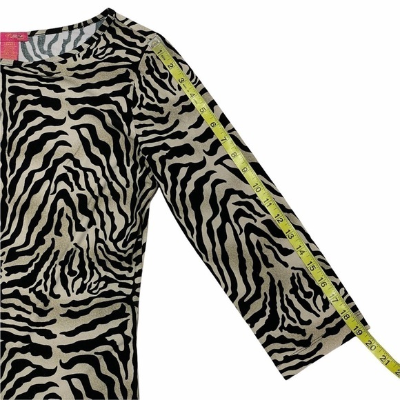 BLACK Tan Zebra Print Long Sleeve Boat Neck Top - Picture 8 of 11